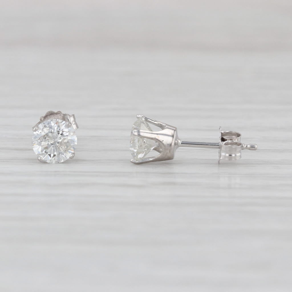 1ctw Diamond Stud Earrings 14k White Gold Round Solitaire Studs Butterfly Backs