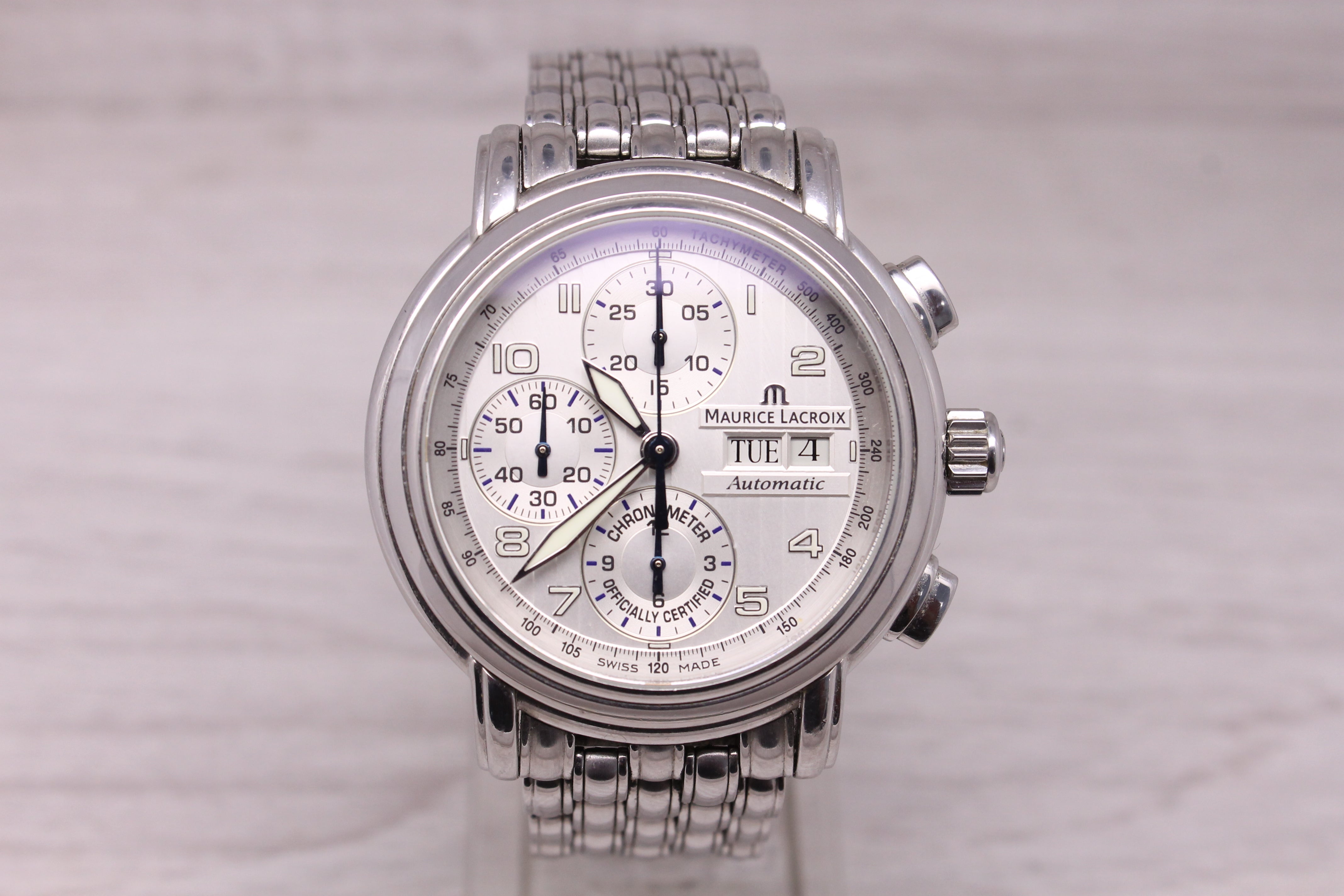 Maurice Lacroix Masterpiece Mens Chrono Automatic 42mm Steel Watch Swiss MP6128