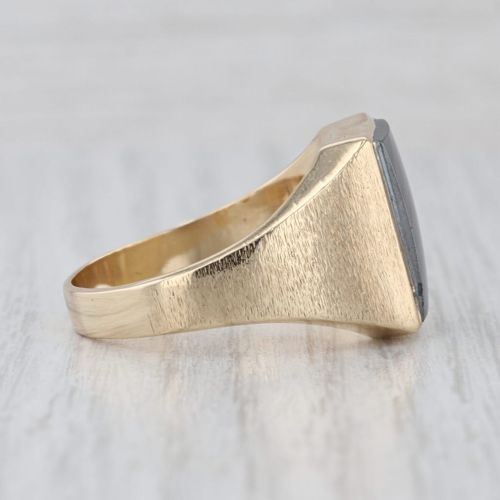 Vintage Engravable Hematite Ring 10k Yellow Gold Size 13 Men's Signet
