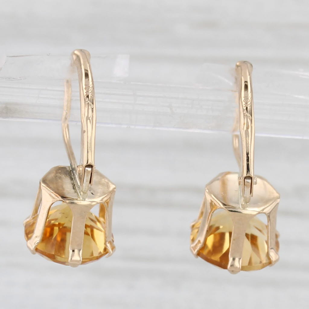 Light Gray 3.30ctw Round Solitaire Citrine Drop Earrings 10k Yellow Gold Lever Backs