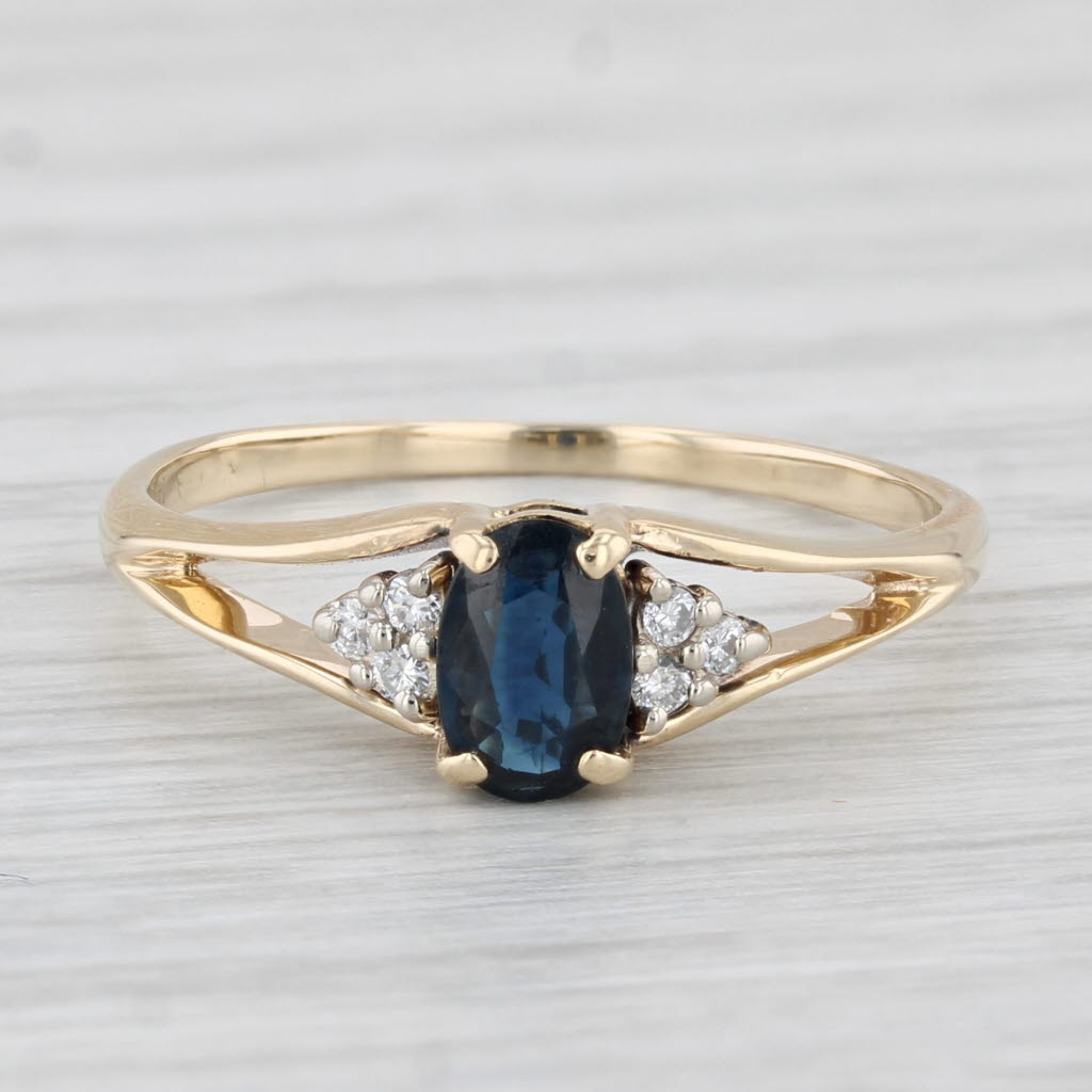 Light Gray 0.46ctw Oval Blue Sapphire Diamond Ring 10k Yellow Gold Size 7