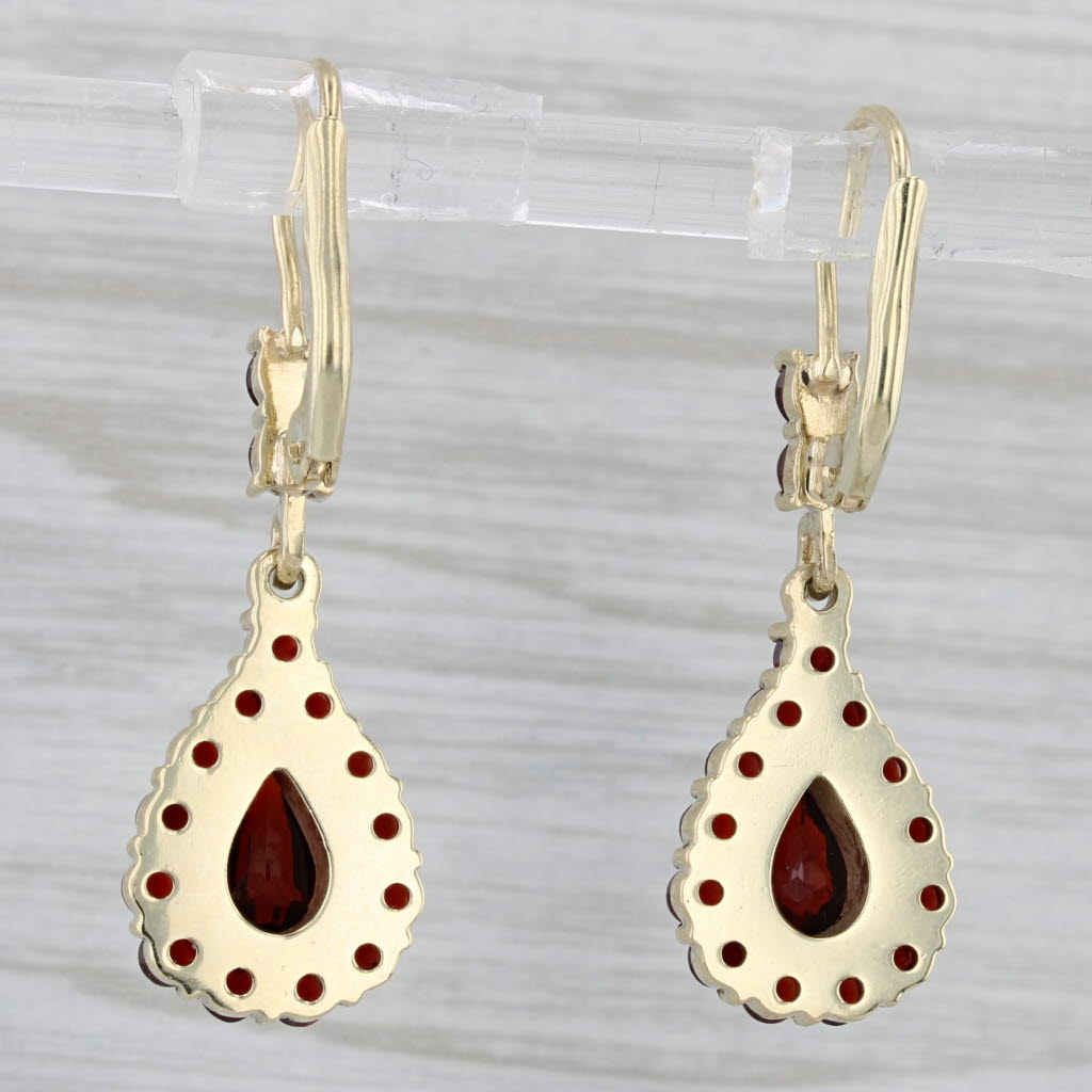 Gray 3.30ctw Garnet Halo Teardrop Earrings 14k Yellow Gold Lever Backs