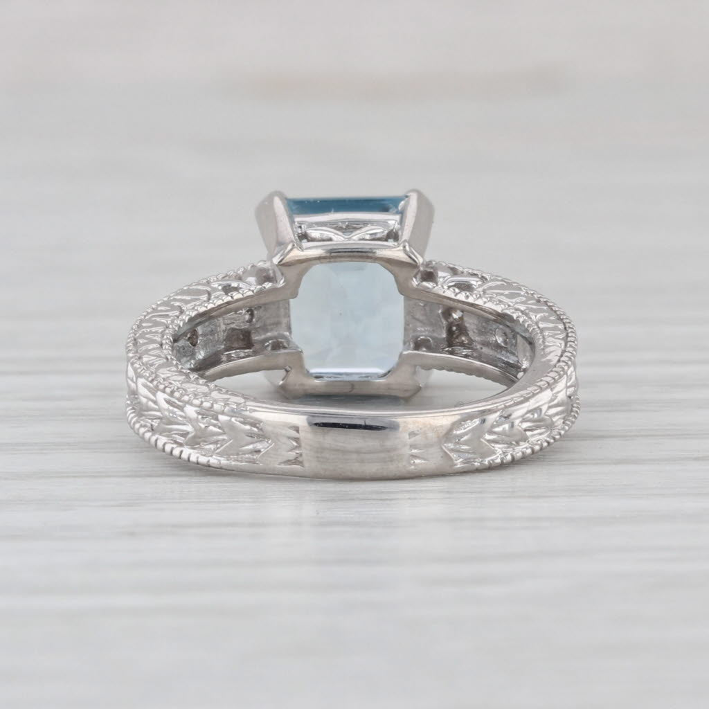2.06ctw Emerald Cut Aquamarine Diamond Ring 14k White Gold Size 5.5