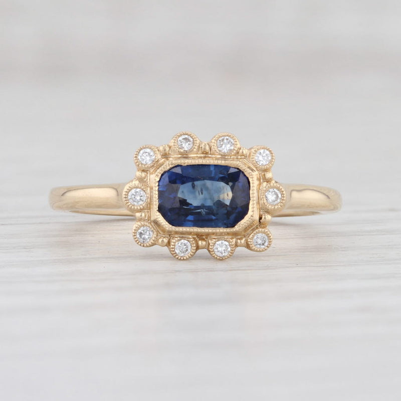 Light Gray New 0.92ctw Blue Sapphire Diamond Halo Ring 14k Yellow Gold 6.75 Engagement