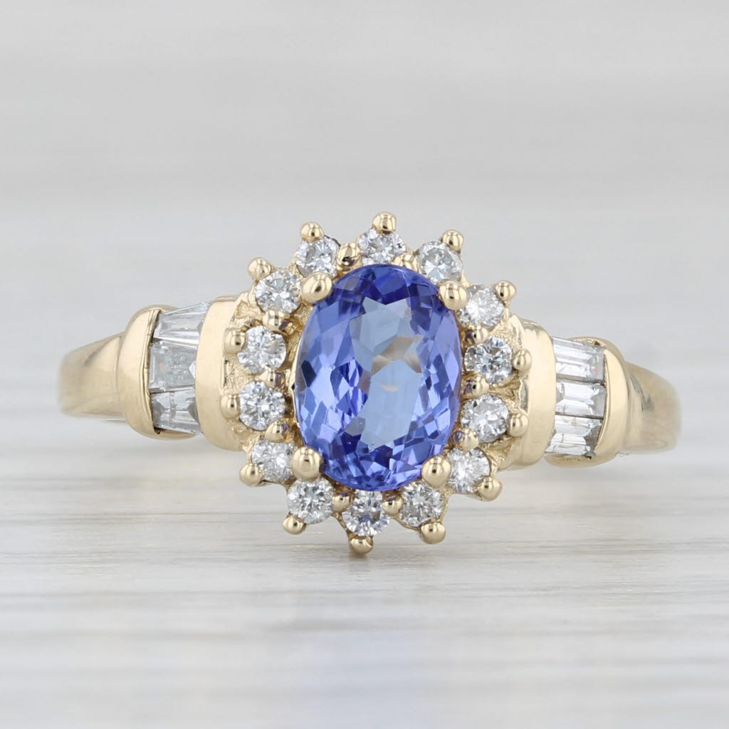 Light Gray 1.20ctw Tanzanite Diamond Halo Ring 14k Yellow Gold Size 7.25 Engagement