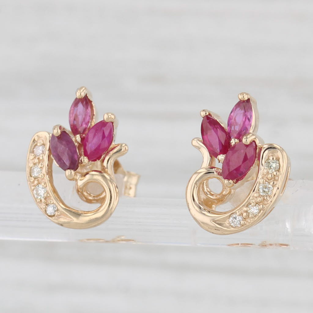 Light Gray 0.76ctw Ruby Diamond Stud Earrings 14k Yellow Gold