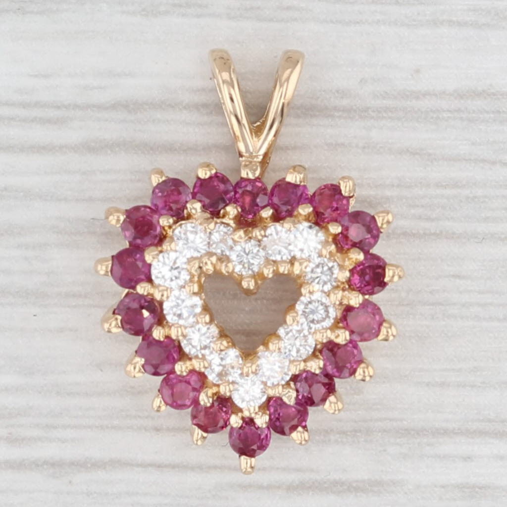 Light Gray 0.75ctw Ruby Diamond Open Heart Pendant 14k Yellow Gold Small Drop