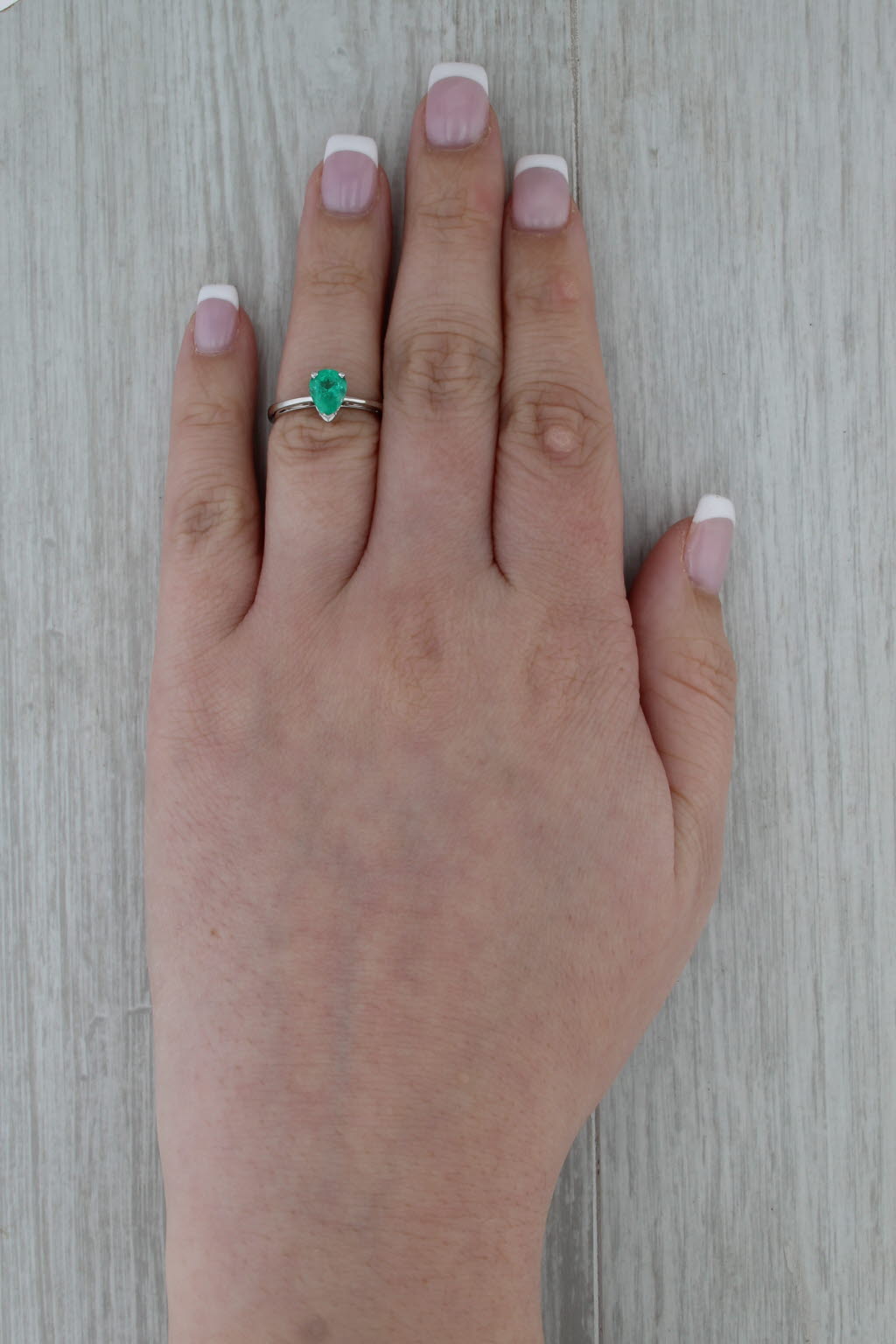 0.65ct Emerald Pear Solitaire Ring 14k White Gold Size 5 Engagement