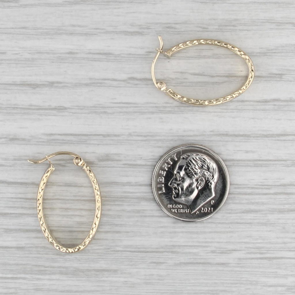 2-Toned Oval Hoop Earrings 10k Yellow White Gold Snap Top Hoops 23.1 x 4 mm