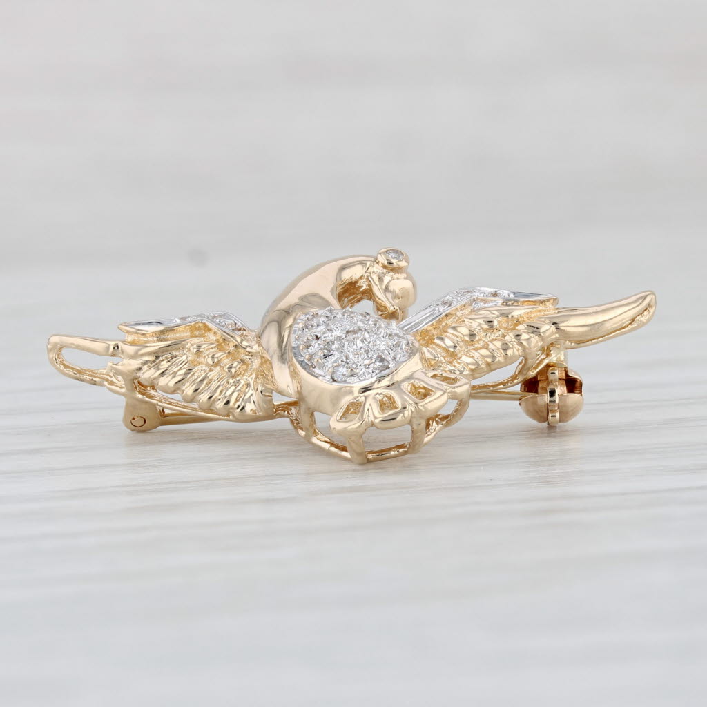 Light Gray Diamond Bird Pin Pendant 14k Yellow Gold Brooch Jewelry