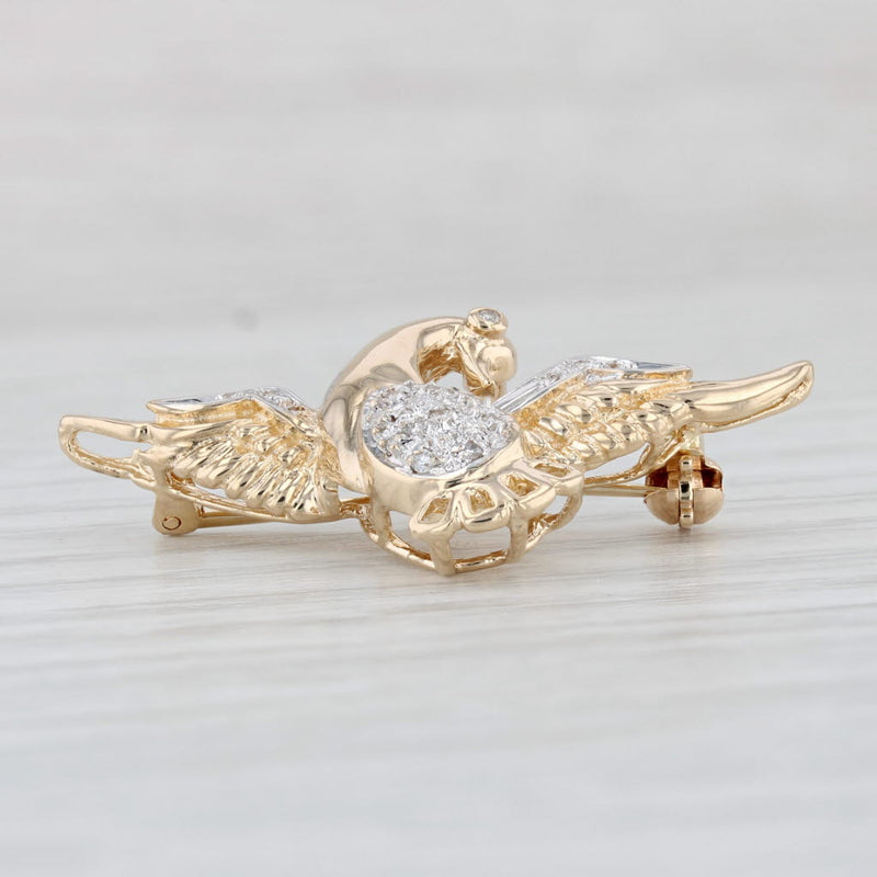 Light Gray Diamond Bird Pin Pendant 14k Yellow Gold Brooch Jewelry