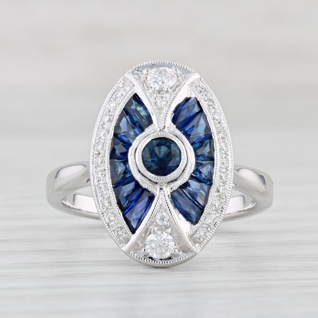 Light Gray New Beverley K 1.55ctw Blue Sapphire Diamond Halo Ring 14k White Gold Size 7.25