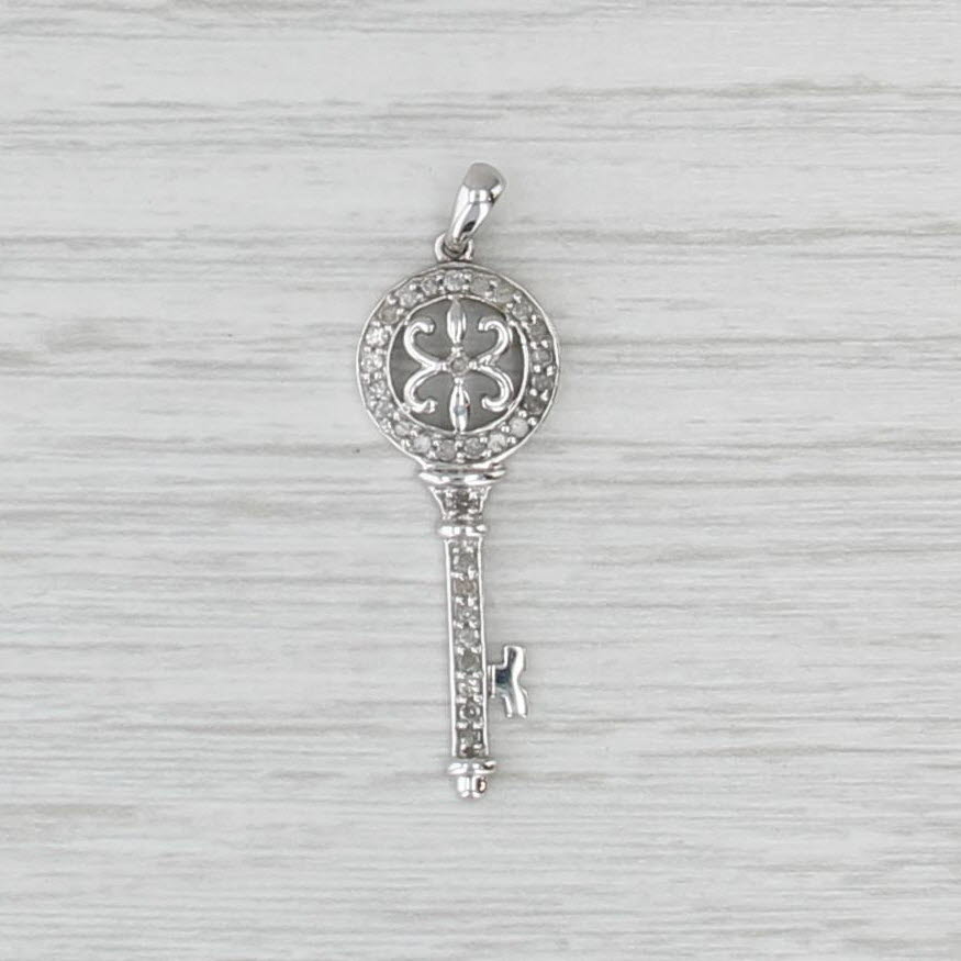 0.20ctw Diamond Skeleton Key Pendant 10k White Gold