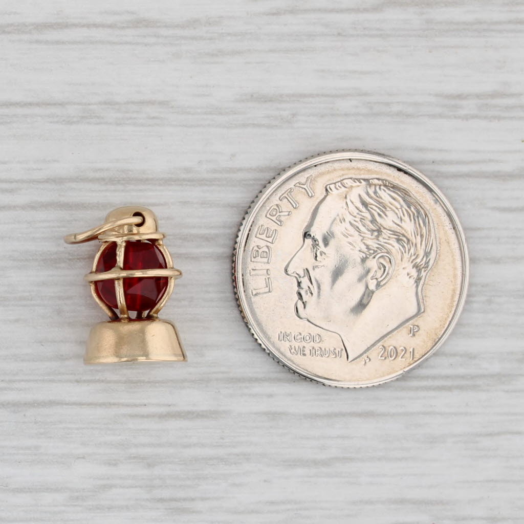 Light Gray Red Bead Lantern Charm 14k Yellow Gold 3D Pendant