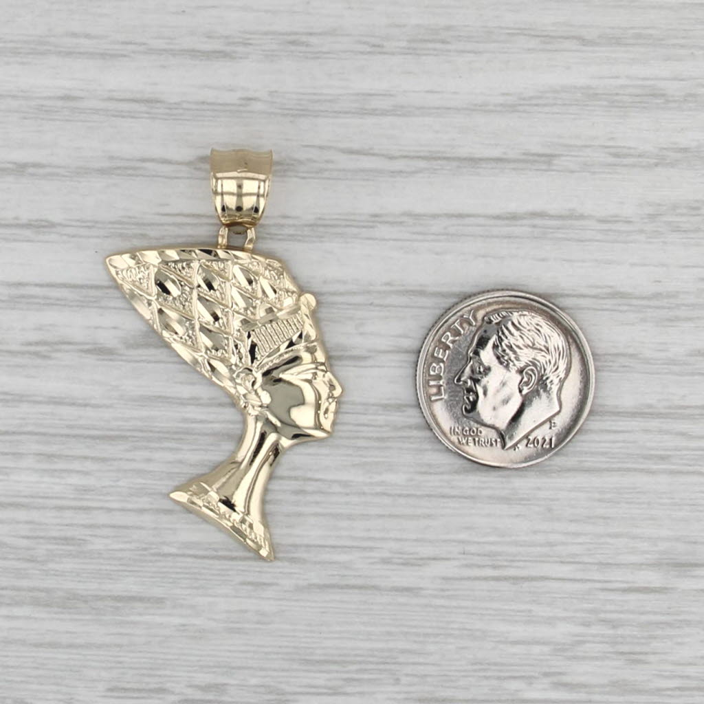Egyptian Queen Nefertiti Pendant 10k Yellow Gold Statement