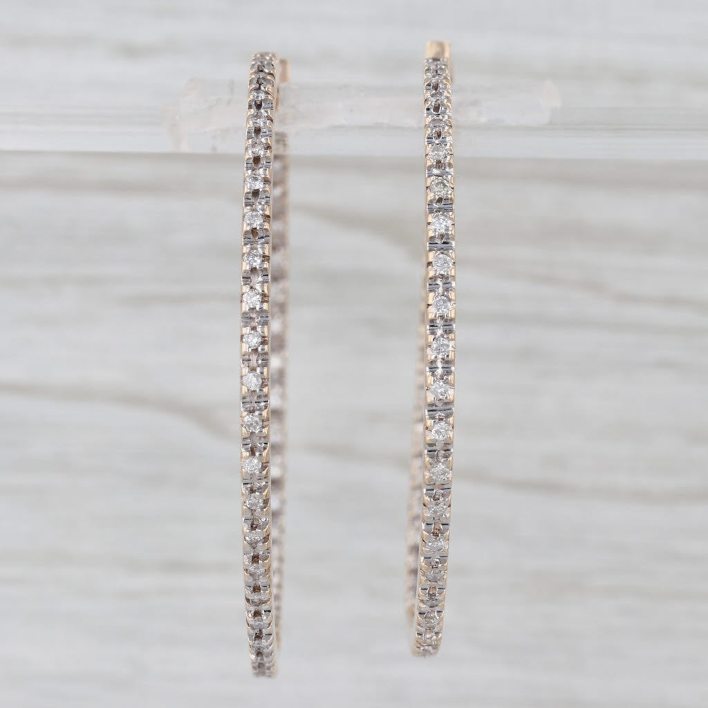 0.96ctw Diamond Inside Out Large Hoop Earrings 14k Yellow Gold Snap Top Hoops