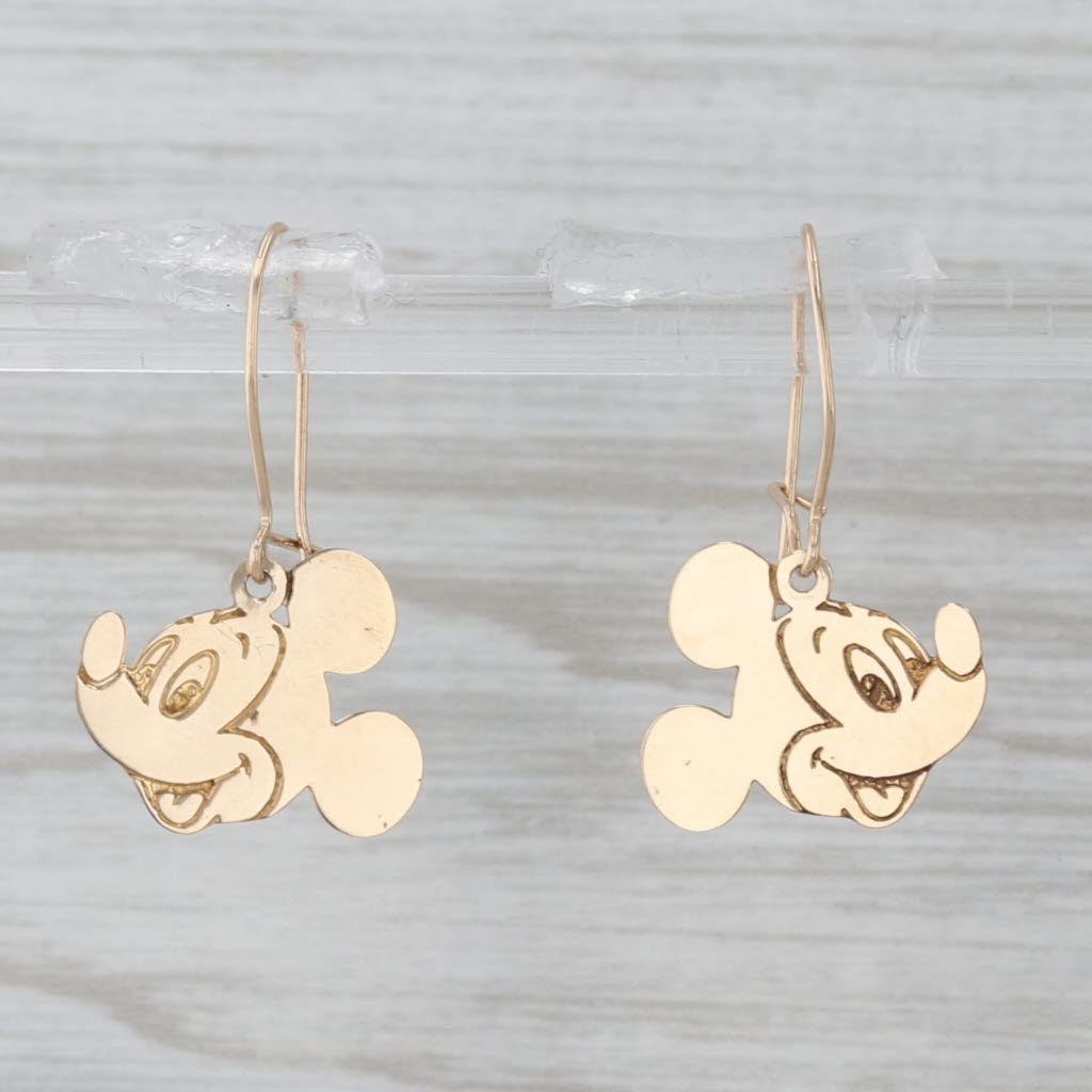 Gray Mickey Mouse Dangle Earrings 14k Yellow Gold Disney Cartoon