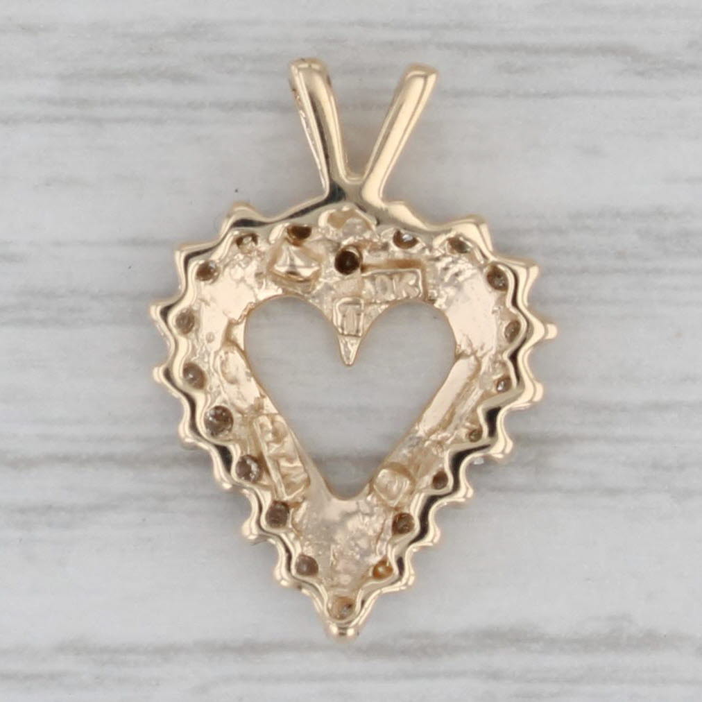 Gray 0.20ctw Diamond Open Heart Pendant 10k Yellow Gold Small Drop