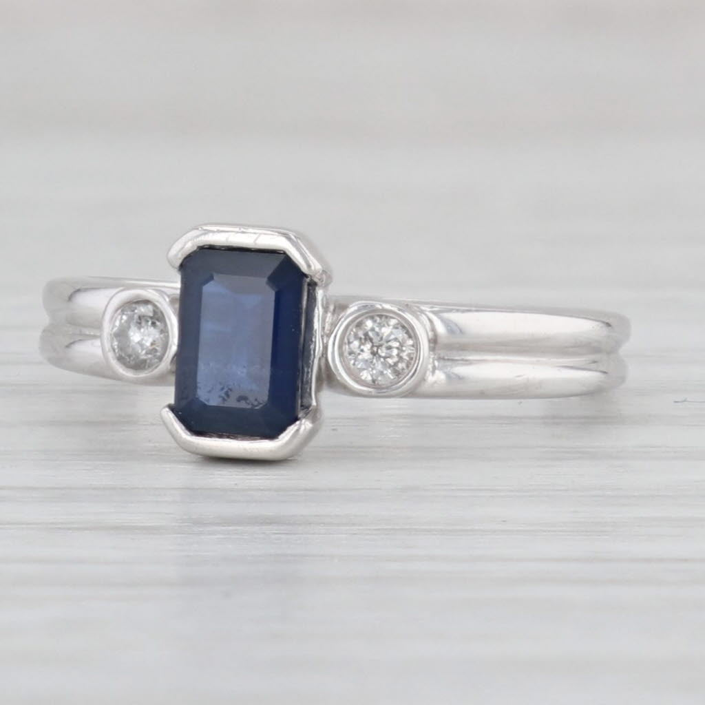 Light Gray 0.97ctw Blue Sapphire Diamond Ring 10k White Gold Size 6.75 Engagement