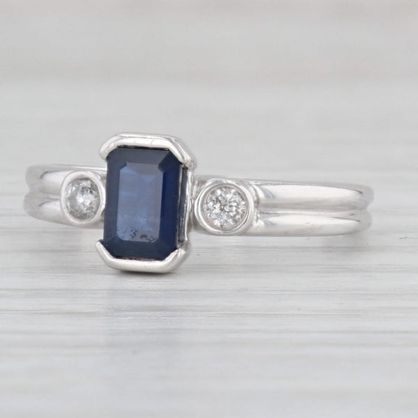 Light Gray 0.97ctw Blue Sapphire Diamond Ring 10k White Gold Size 6.75 Engagement