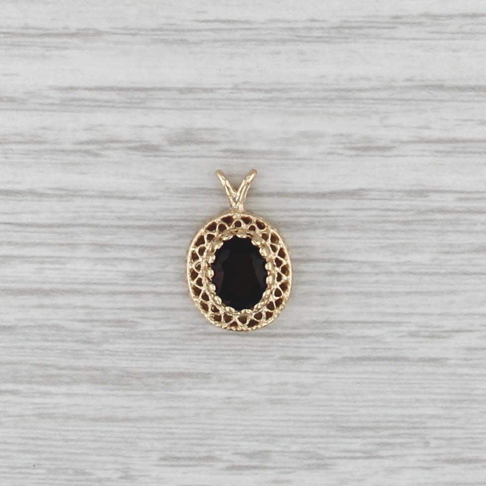 1.25ct Garnet Oval Solitaire Pendant 14k Yellow Gold Small Drop