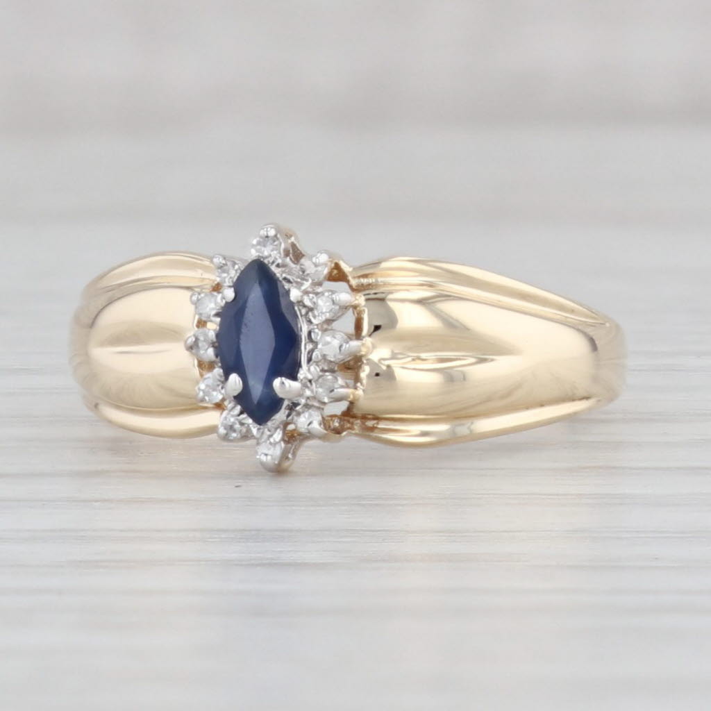 Light Gray 0.38ctw Marquise Blue Sapphire Diamond Halo Ring 10k Yellow Gold Size 8.5