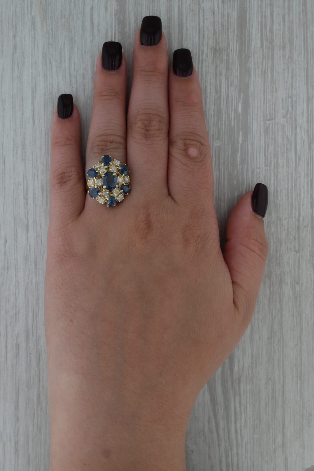 3.77ctw Blue Sapphire Diamond Cluster Ring 14k Yellow Gold Size 7 Cocktail