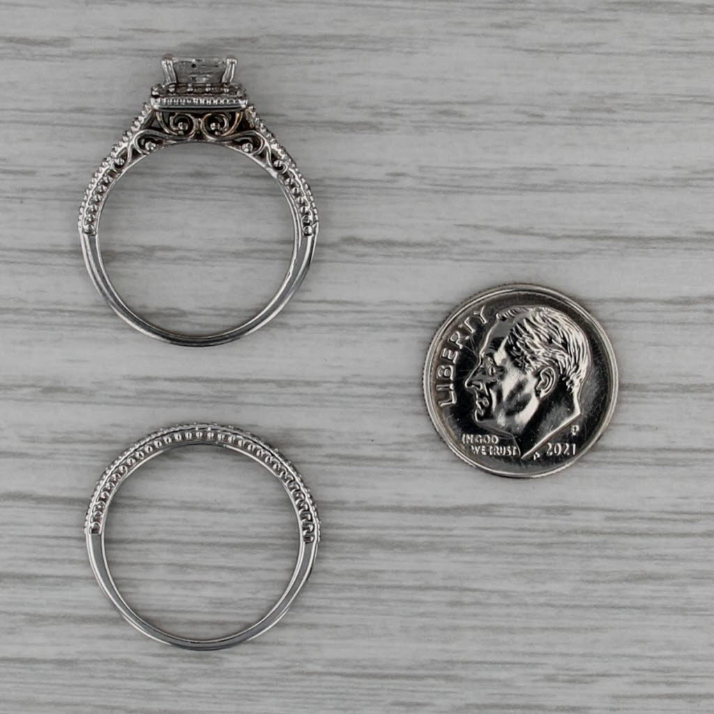 1.50ctw Princess Diamond Halo Engagement Ring Wedding Band Set 14k White Gold