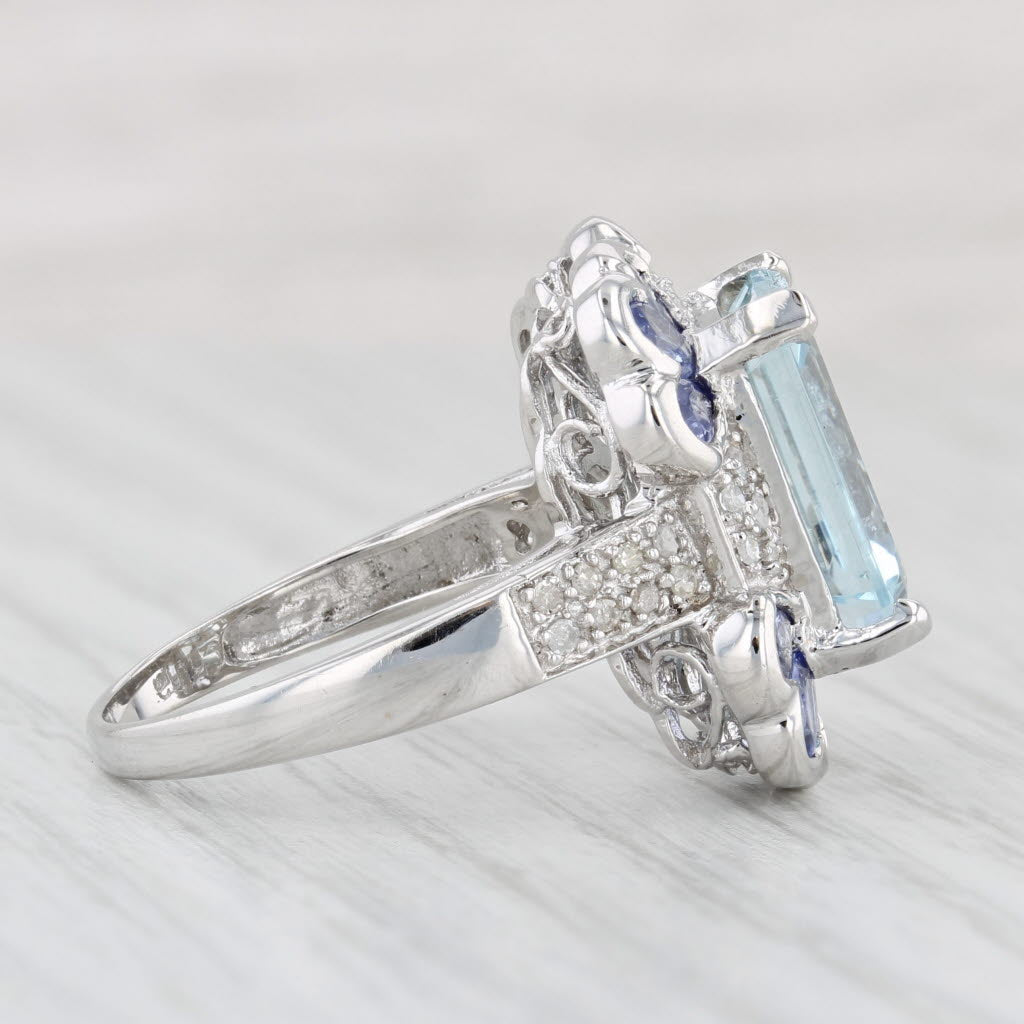 Light Gray 6.29ctw Aquamarine Tanzanite Cocktail Ring 14k White Gold Size 8.25