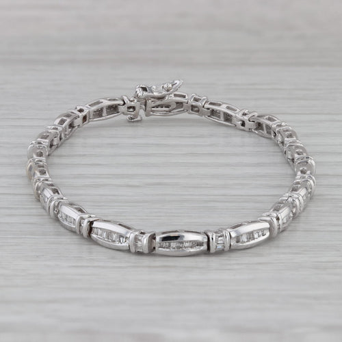 Gray 0.70ctw Diamond Baguette 14k White Gold Tennis Bracelet 8"