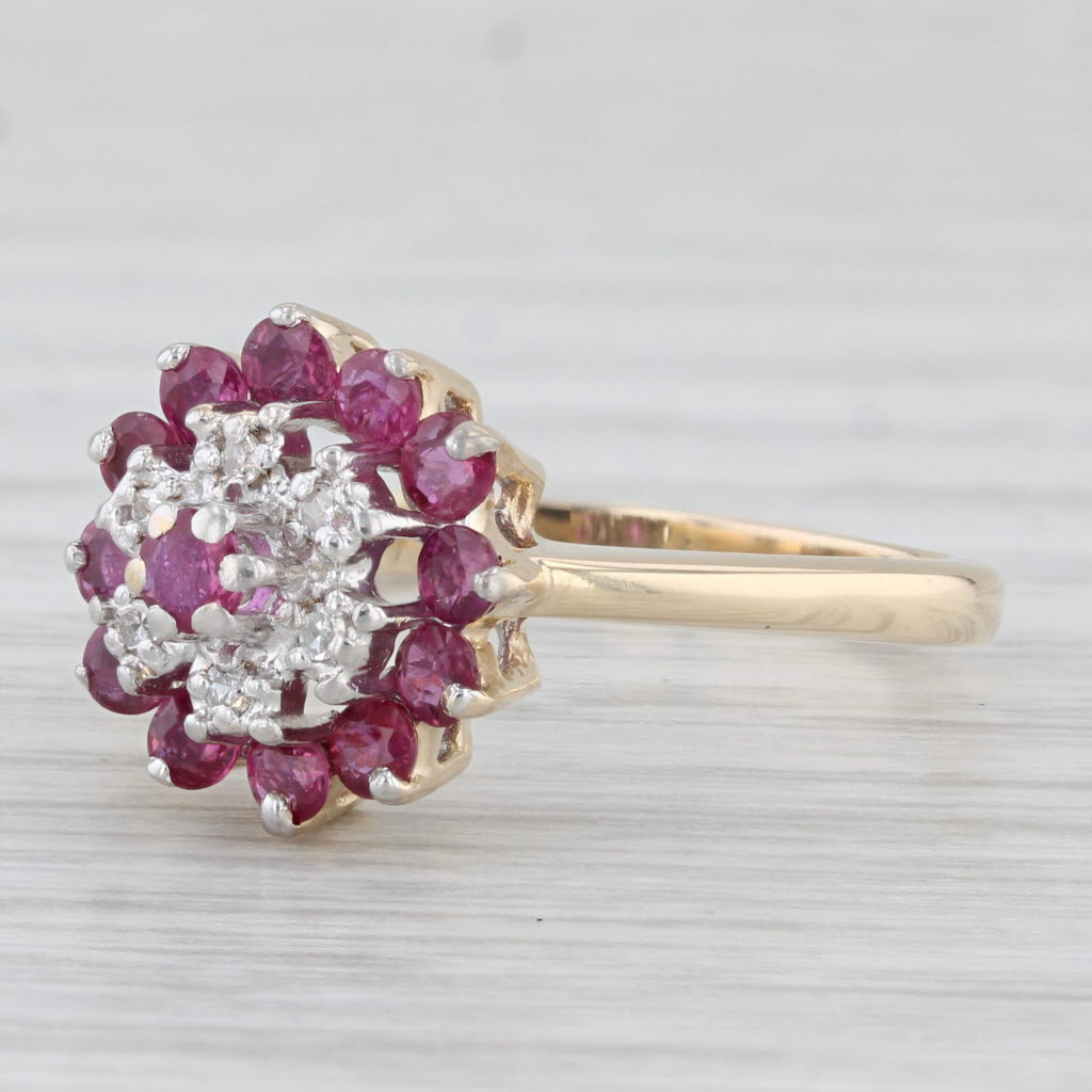 Light Gray 0.91ctw Ruby Diamond Cluster Ring 10k Yellow Gold Size 8