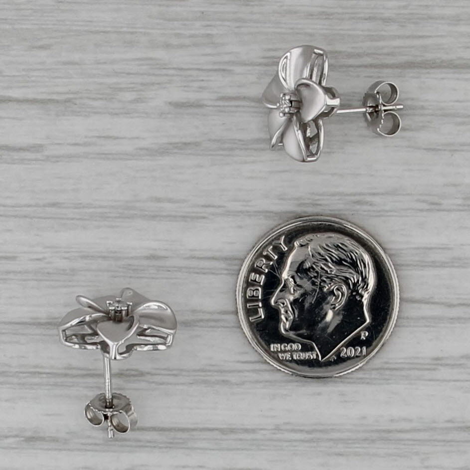 Diamond Plumeria Flower Stud Earrings 14k White Gold Floral Studs