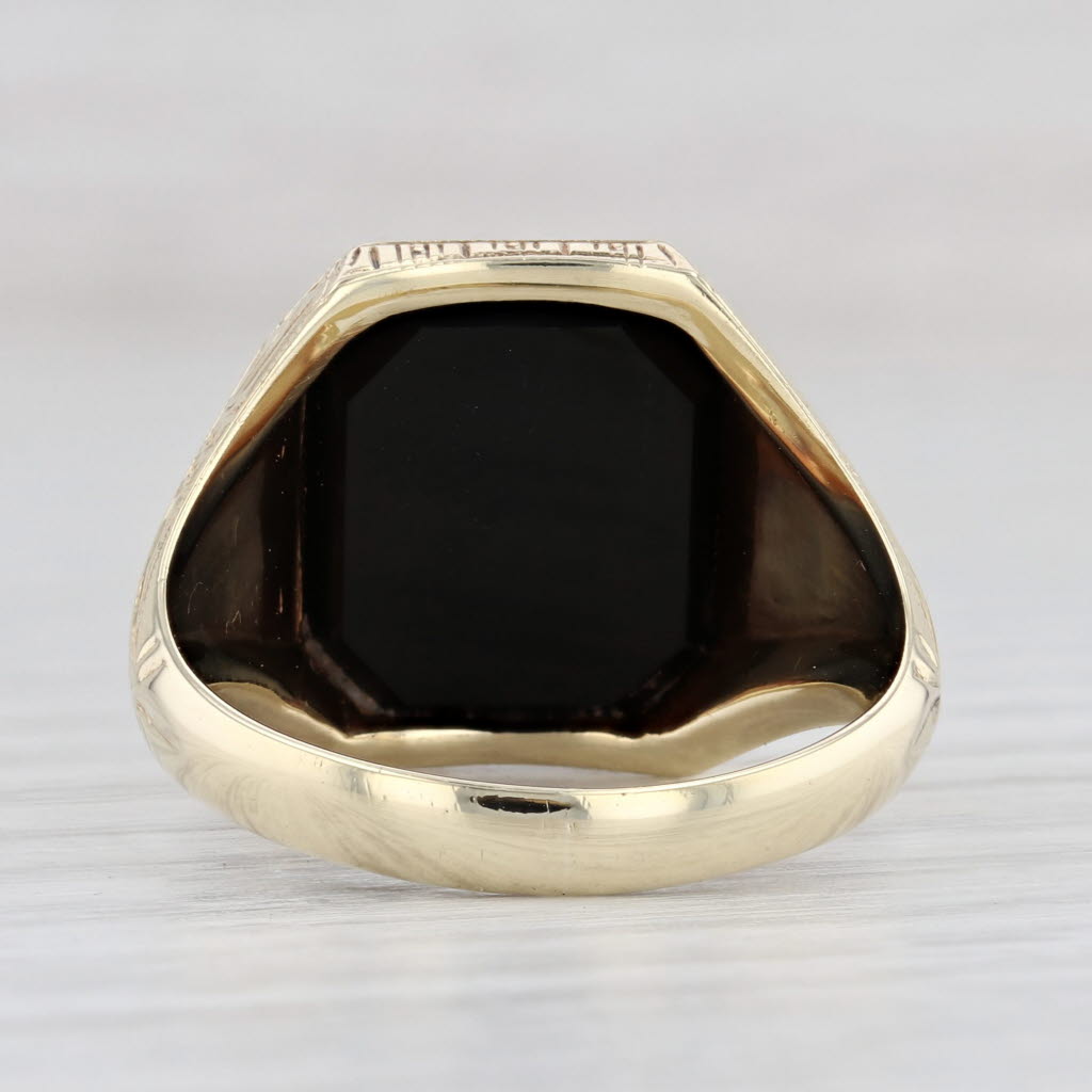 Light Gray Vintage Onyx Masonic Ring 10k Yellow Gold Size 9.5 Blue Lodge Square Compass