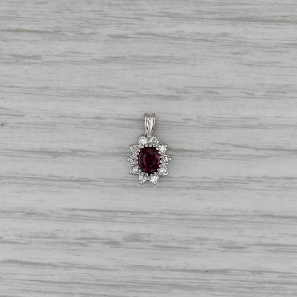 0.70ctw Oval Ruby Diamond Halo Pendant 14k White Gold Small Drop