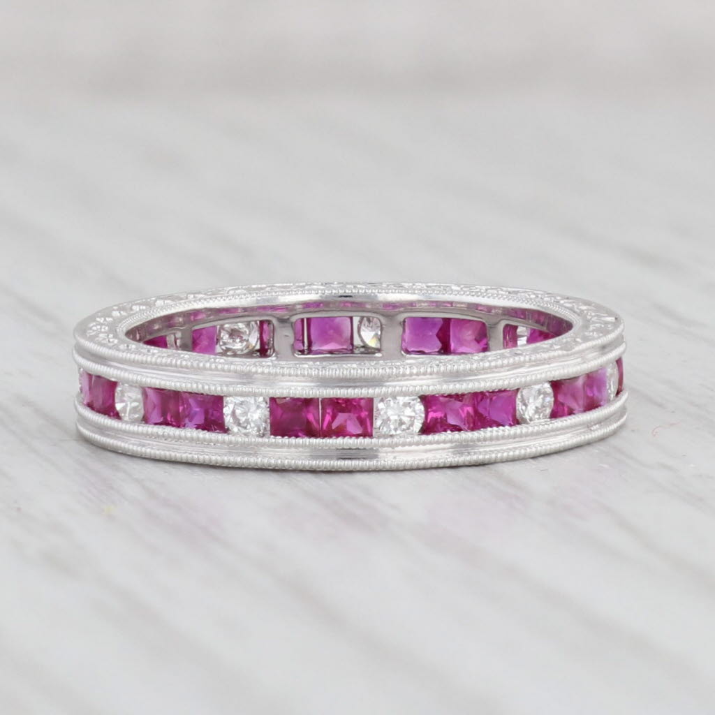 Light Gray New 1.89ctw Ruby Diamond Eternity Ring Platinum Wedding Band Stackable Size 6.5