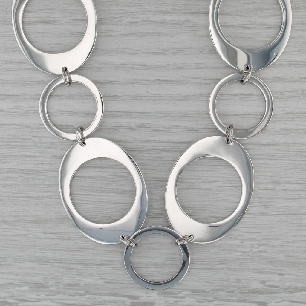 Large Circle Link Statement Necklace Sterling Silver Toggle Clasp 19.25"