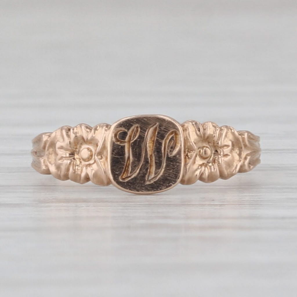 Engraved Initial Letter W Signet Ring 6k-8k Yellow Gold Antique Band