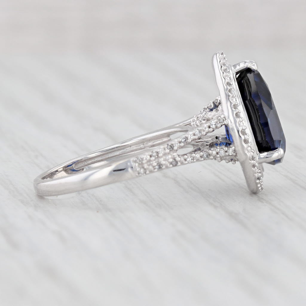 Light Gray Lab Created Blue Sapphire Diamond Halo Ring 14k White Gold Size 6 Engagement