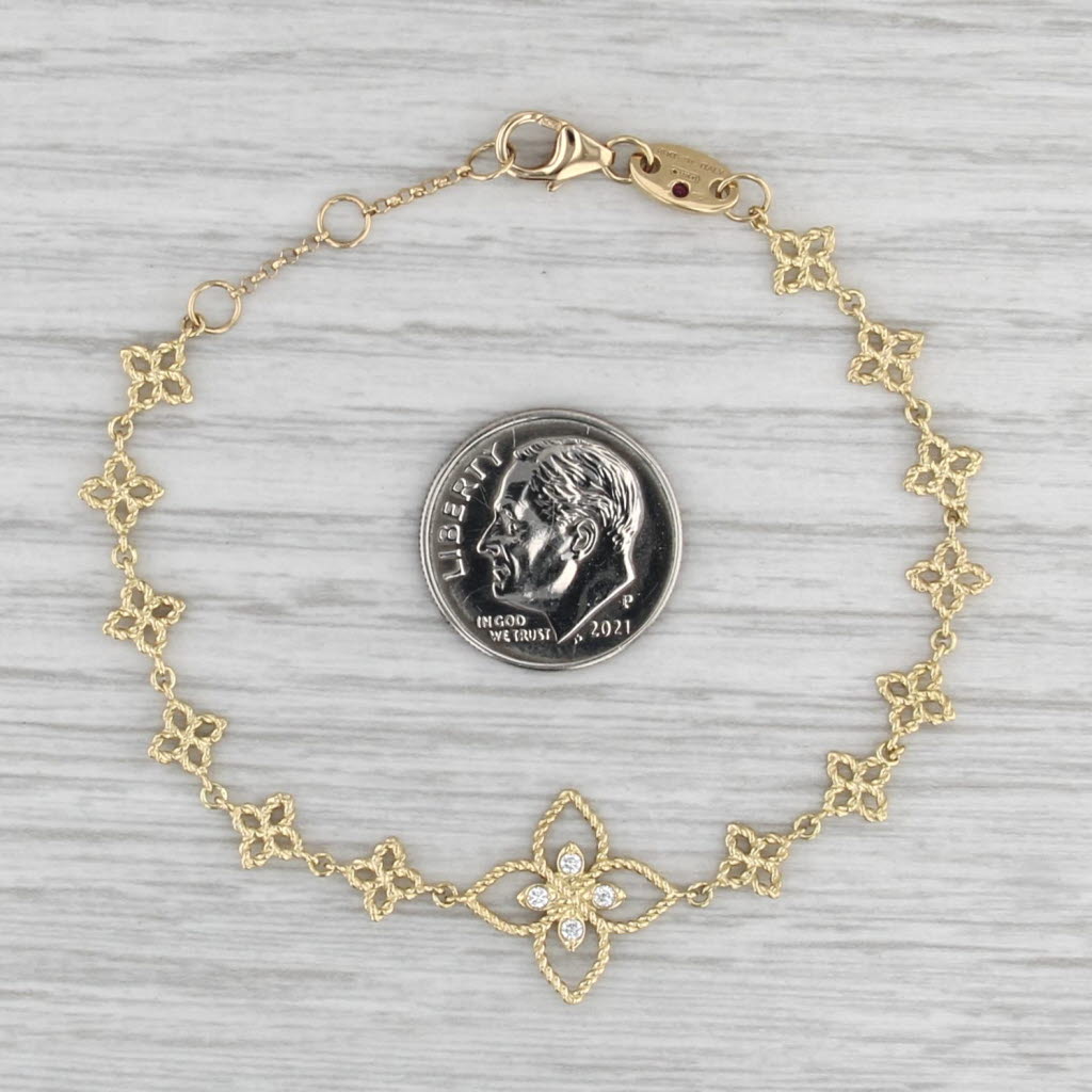 Roberto Coin Princioessa Diamond Flower Chain Bracelet 18k Yellow Gold 6.75"