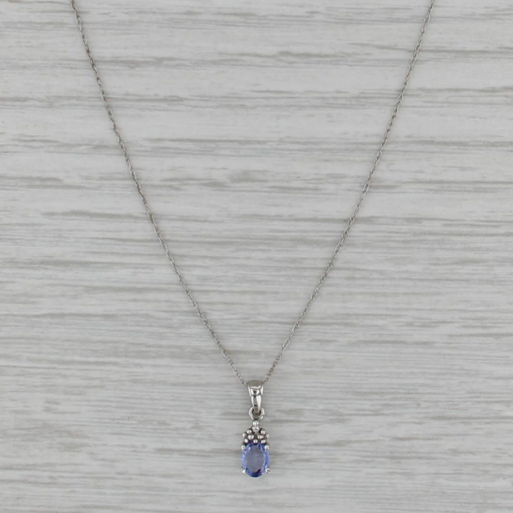 0.23ct Pear Tanzanite Diamond Pendant Necklace 10k White Gold 18" Rope Chain