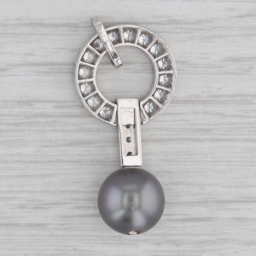 Gray 0.36ctw Diamond Cultured Black Pearl Pendant 18k White Gold Circle Drop