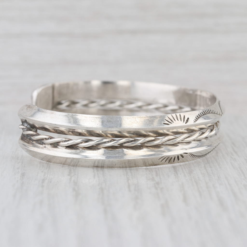 Vintage Native American Southwestern Stamped Cuff Bracelet Sterling Silver 6.75"