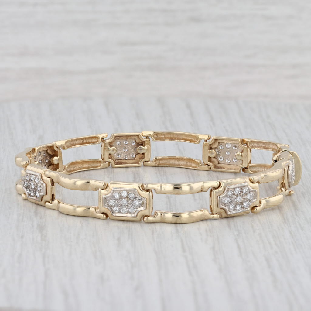 Light Gray 1ctw Diamond Clusters Bracelet 14k Yellow Gold 7" 8.5mm