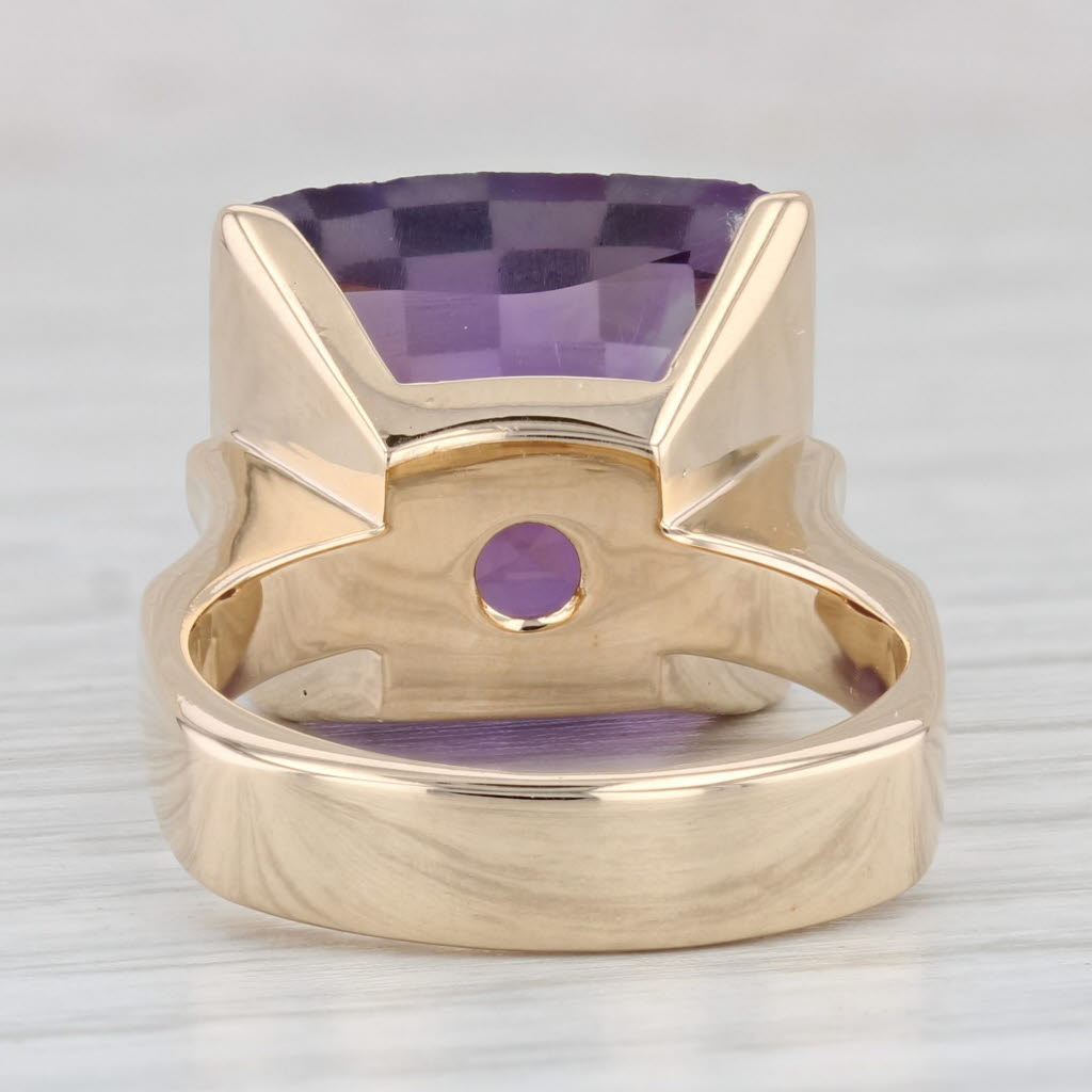 Light Gray 15.50ct Checkerboard Amethyst Ring 14k Yellow Gold Size 7.25-7.5 Cocktail