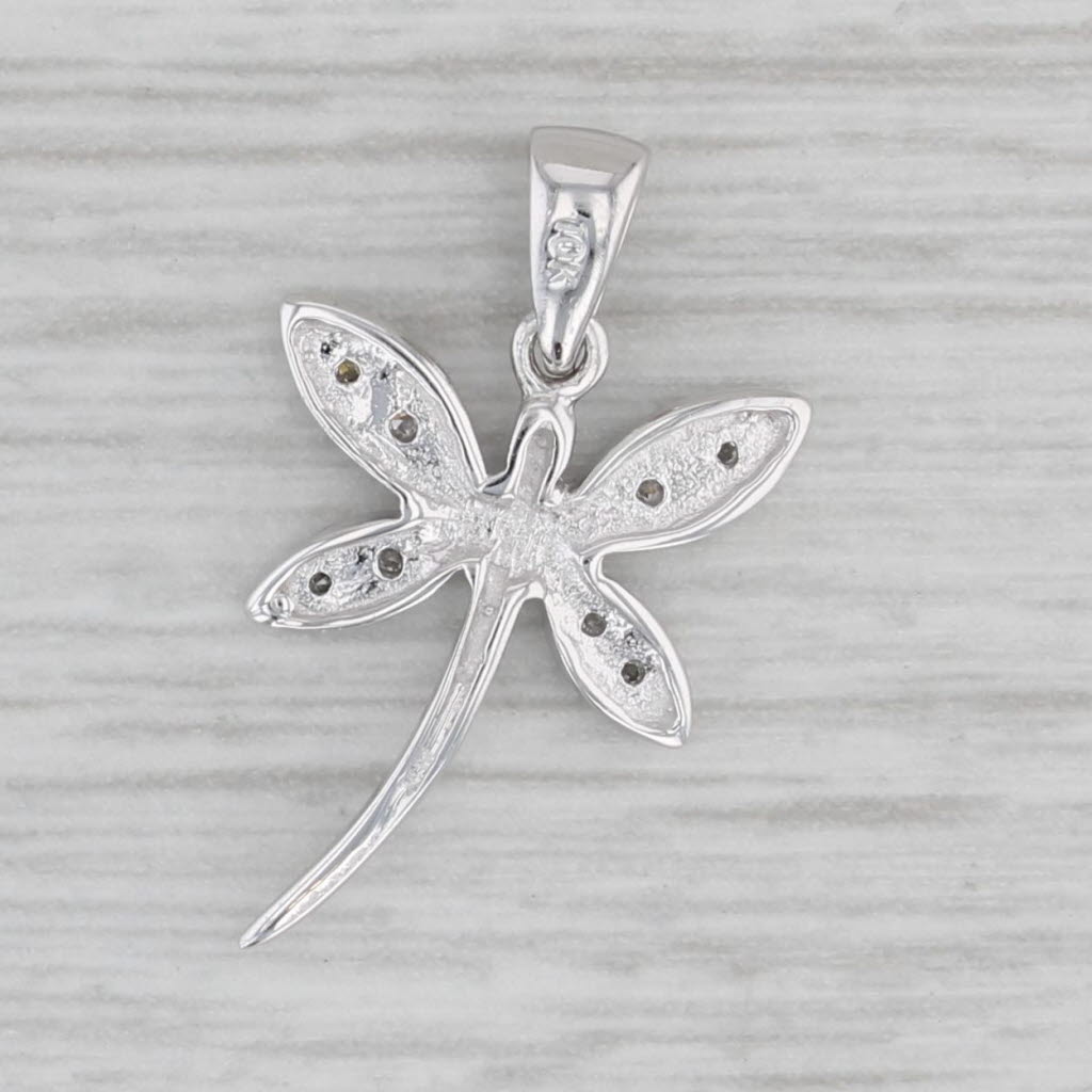 Gray Diamond Dragonfly Pendant 10k White Gold Small Drop Charm Insect Bug Jewelry