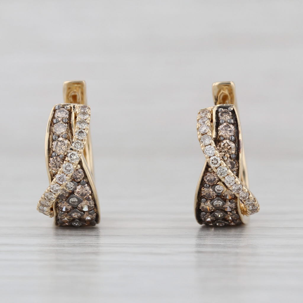 Le Vian 0.89ctw Diamond Hoop Huggie Earrings 14k Yellow Gold Round Hoops