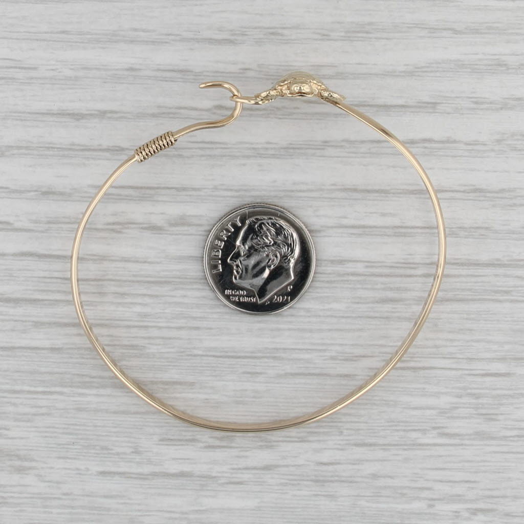 Seaturtle Bangle Bracelet 14k Yellow Gold 6.5" Hook Clasp Turtle