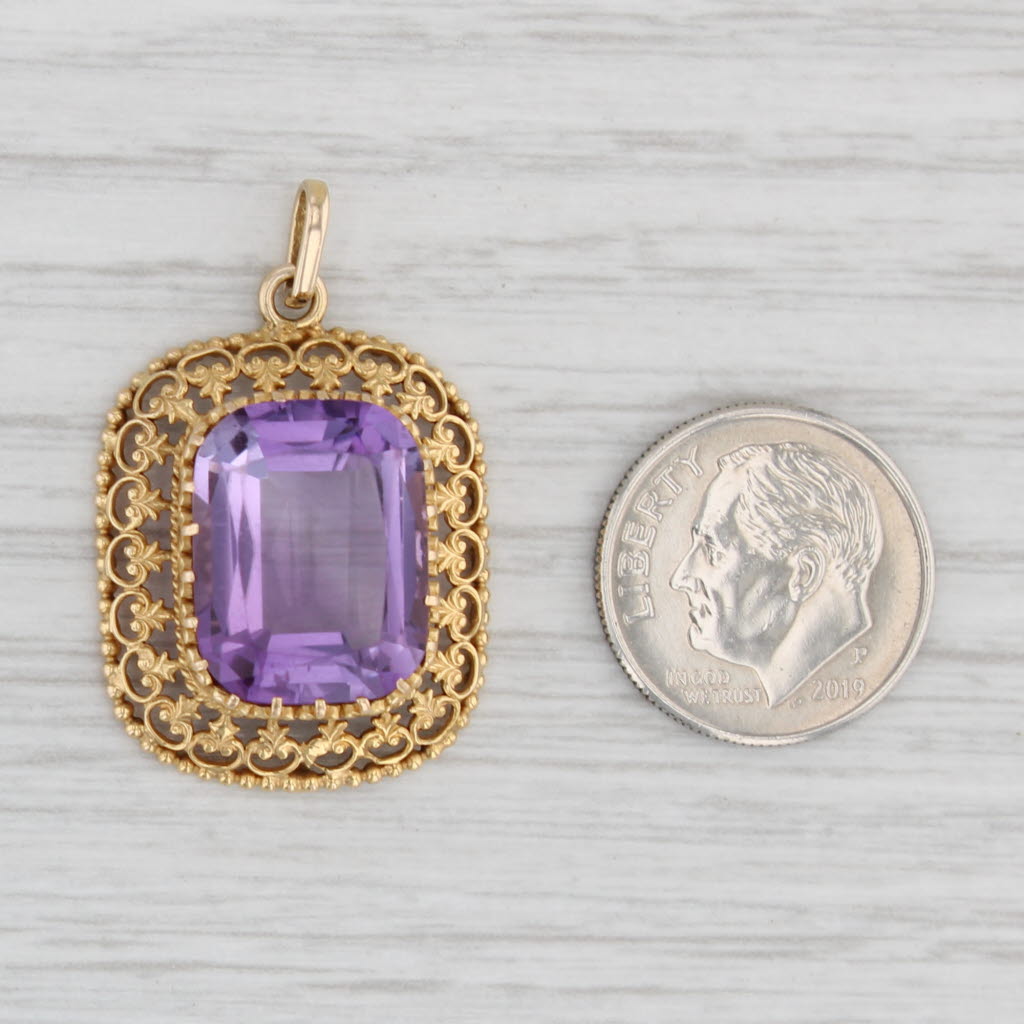 Light Gray 8.20ct Amethyst Pendant 14k Yellow Gold Ornate Openwork