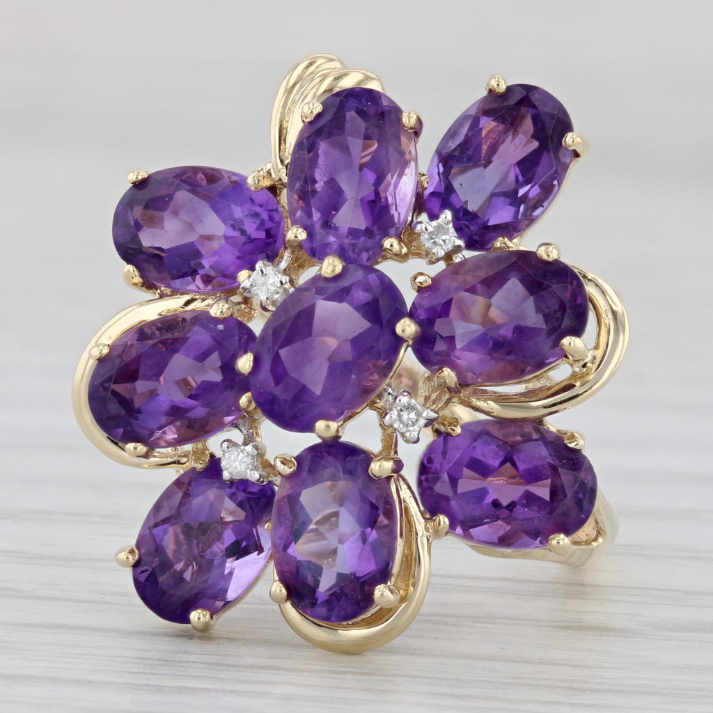 Light Gray 6.23ctw Amethyst Diamond Cluster Ring 14k Yellow Gold Size 9 Cocktail