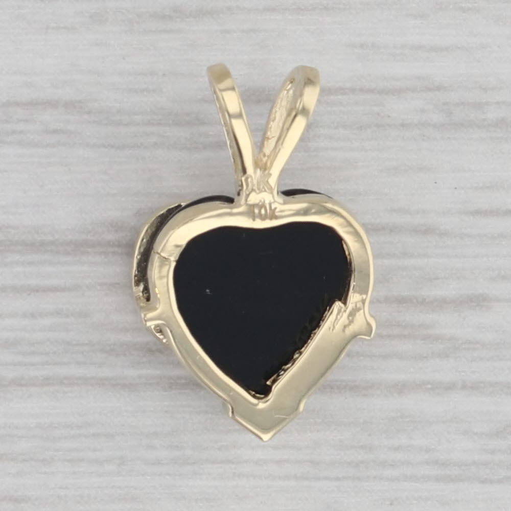 Gray Onyx Heart Mom Pendant 10k Yellow Gold Diamond Accent Small Drop